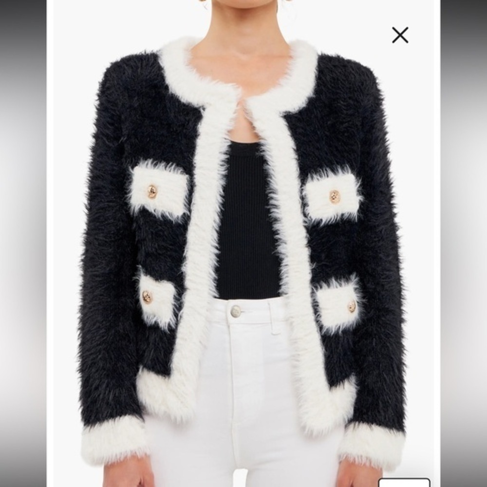 Endless Rose Black and Cream Teddy Jacket